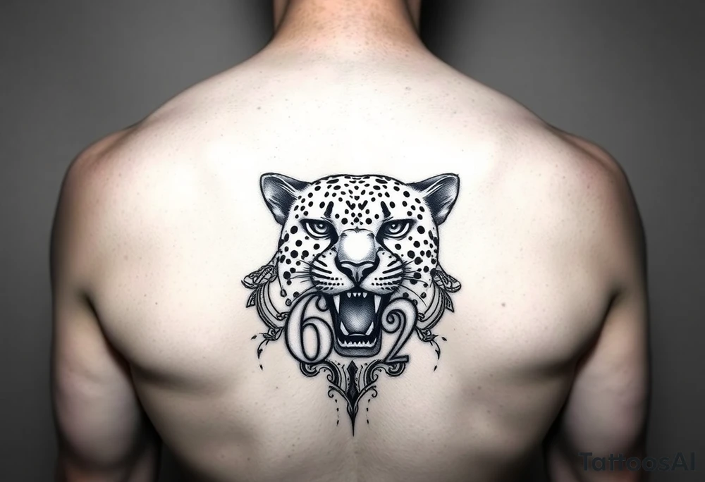 realistic cheetah on the chest with the number 62 somewhere around it tattoo idea