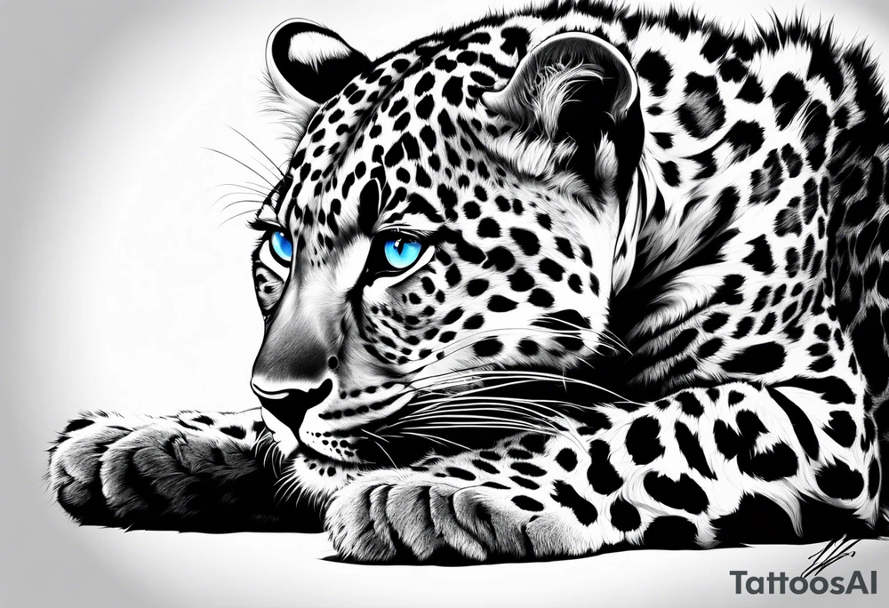 young leopard and its paws in Africa with blue eyes tattoo idea