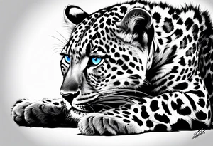 young leopard and its paws in Africa with blue eyes tattoo idea