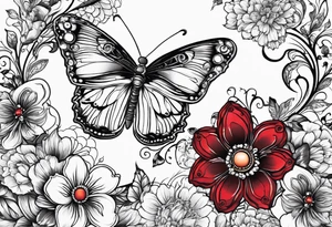 Peace be still, flowers, stitching, butterflies, Bold tattoo idea