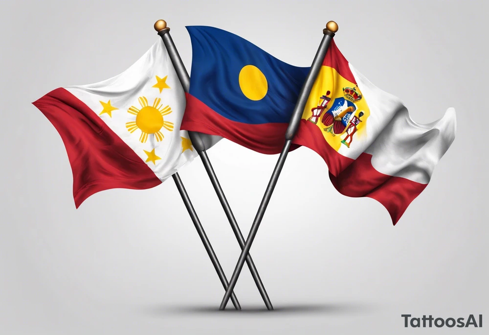 A single waving flag that is the Philippine flag to the left and the Spanish flag to the right tattoo idea