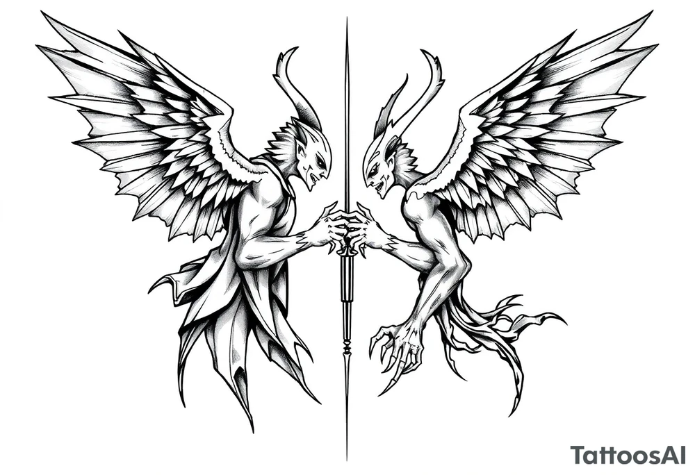 angels vs demons sleeves tattoo idea