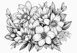 Small Bouquet of daffodils gerberas and tulips tattoo idea