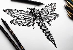 Sword behind cicada tattoo idea