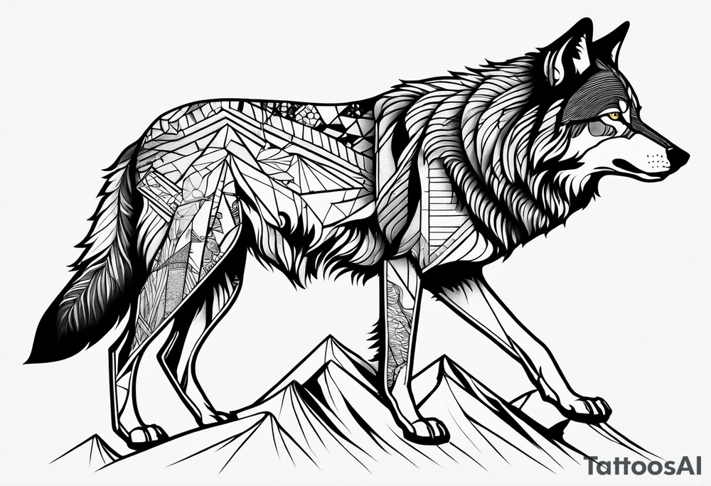 Wolf with mountain tattoo idea
