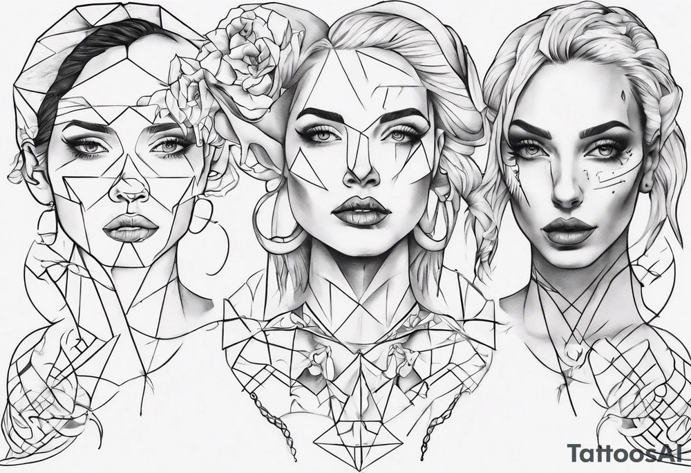 Woman portrait outlined tattoo idea