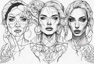 Woman portrait outlined tattoo idea
