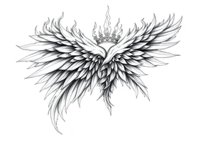 large blazing wing surrounded by fire. with a crown of fire tattoo idea