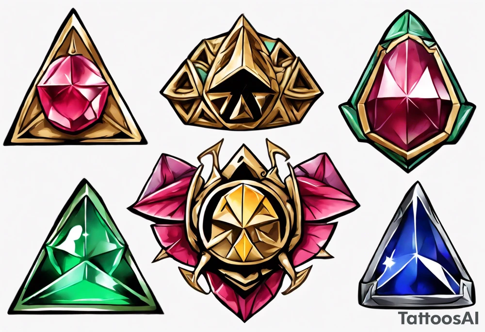 triforce with kokiri emerald, goron's ruby and zora's sapphire tattoo idea