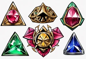 triforce with kokiri emerald, goron's ruby and zora's sapphire tattoo idea