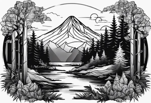 Wald silhouette mit Geometric Muster im Hintergrund tattoo idea
