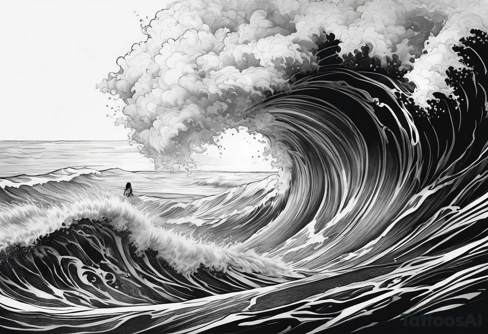 stormy sea waves, full-length woman in the middle of the storm tattoo idea