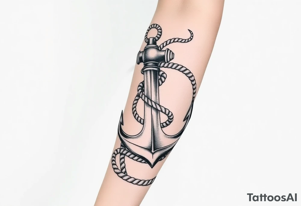 weathered anchor wrapped in nautical rope with sea waves leg sleeve tattoo idea
