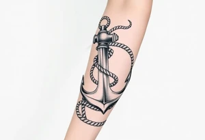 weathered anchor wrapped in nautical rope with sea waves leg sleeve tattoo idea