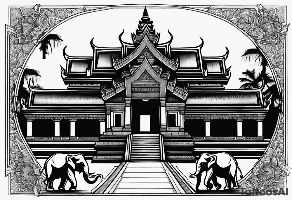 Cambodian, Angkor Wat temple. With 3 headed elephant laos. tattoo idea