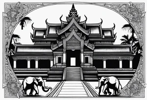 Cambodian, Angkor Wat temple. With 3 headed elephant laos. tattoo idea