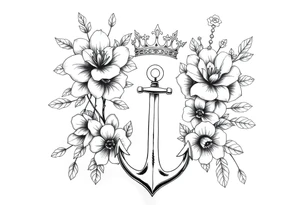 detailed beautiful gothic boho flowers on vine with gorgeous crown and anchor tattoo idea