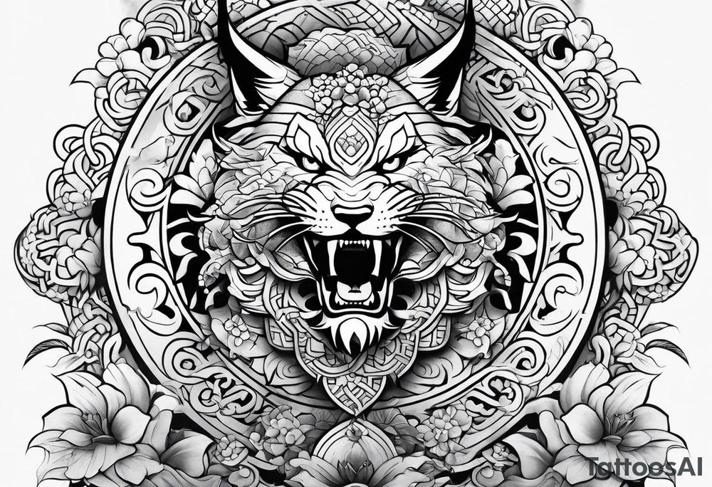 japanese sleeve tattoo with blocky elements tattoo idea