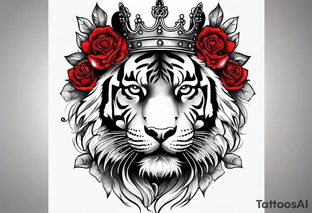 Tiger wearing crown with roses tattoo idea