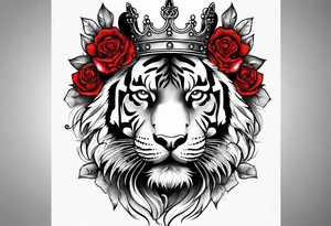 Tiger wearing crown with roses tattoo idea