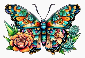Modern Mexican style moth with succulents in garden tattoo idea