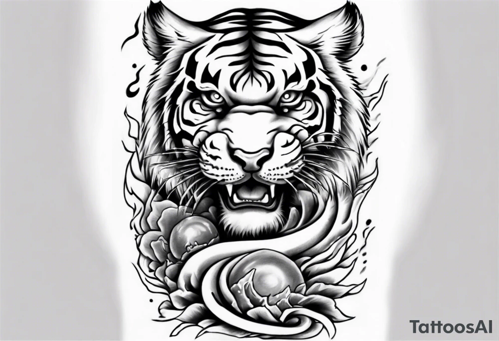Tiger sleeve tattoo with lightning and the sun
Forearm sleeve tattoo idea