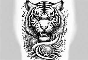Tiger sleeve tattoo with lightning and the sun
Forearm sleeve tattoo idea