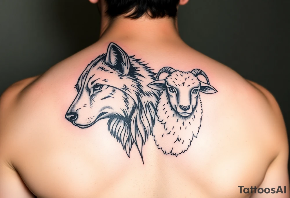 Wolf and sheep as one animal tattoo idea
