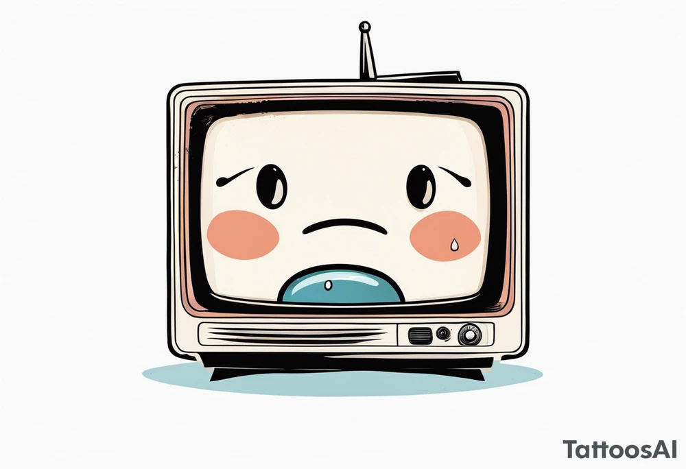 retro television set character with a sad crying face tattoo idea