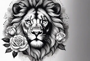 Powerful lion roaring surrounded by roses tattoo idea