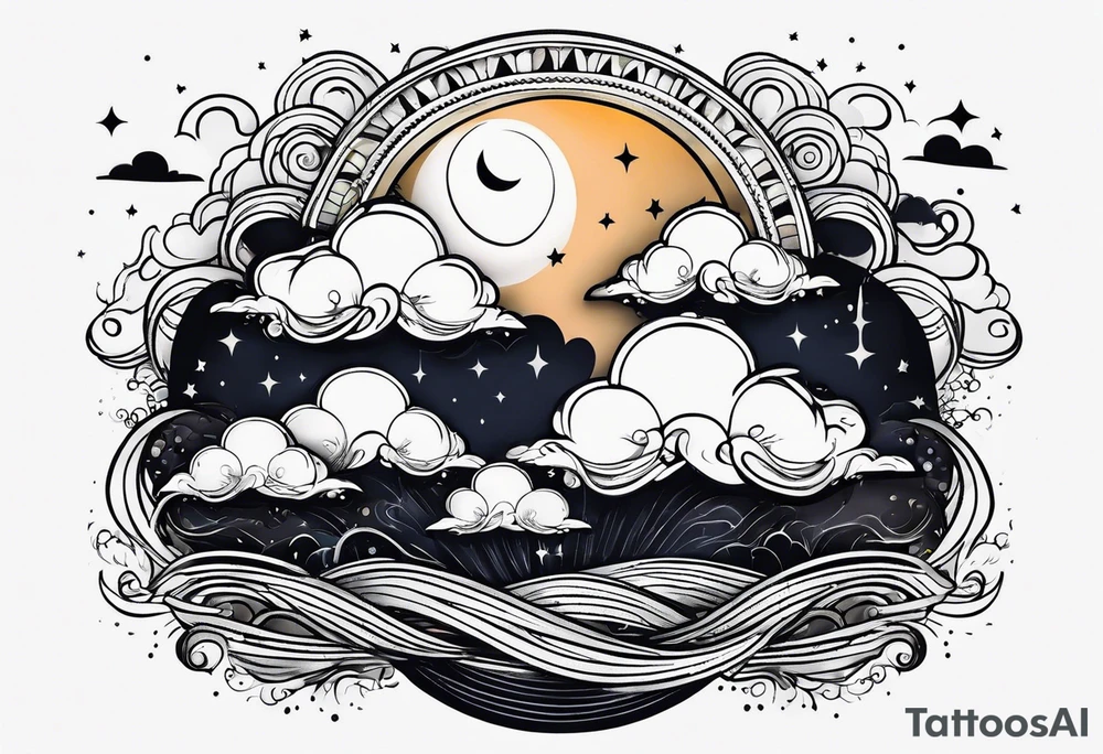 Raining cloud and moon tattoo idea