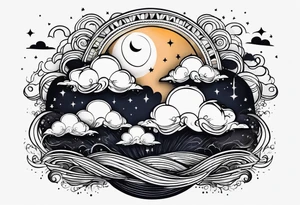 Raining cloud and moon tattoo idea
