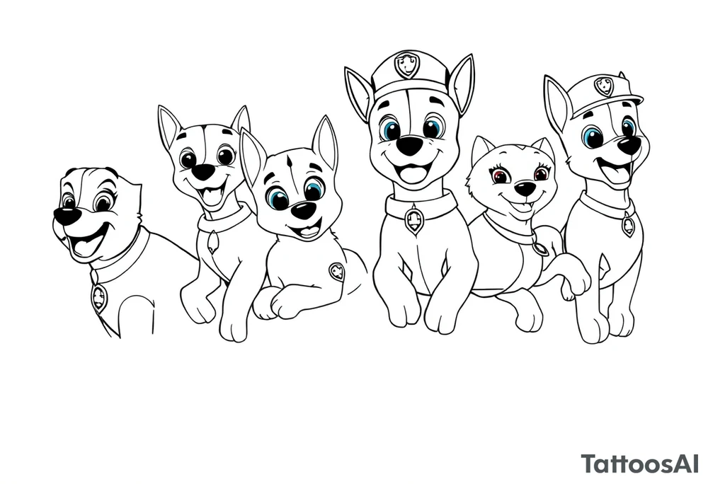 full squad of paw patrol tattoo idea