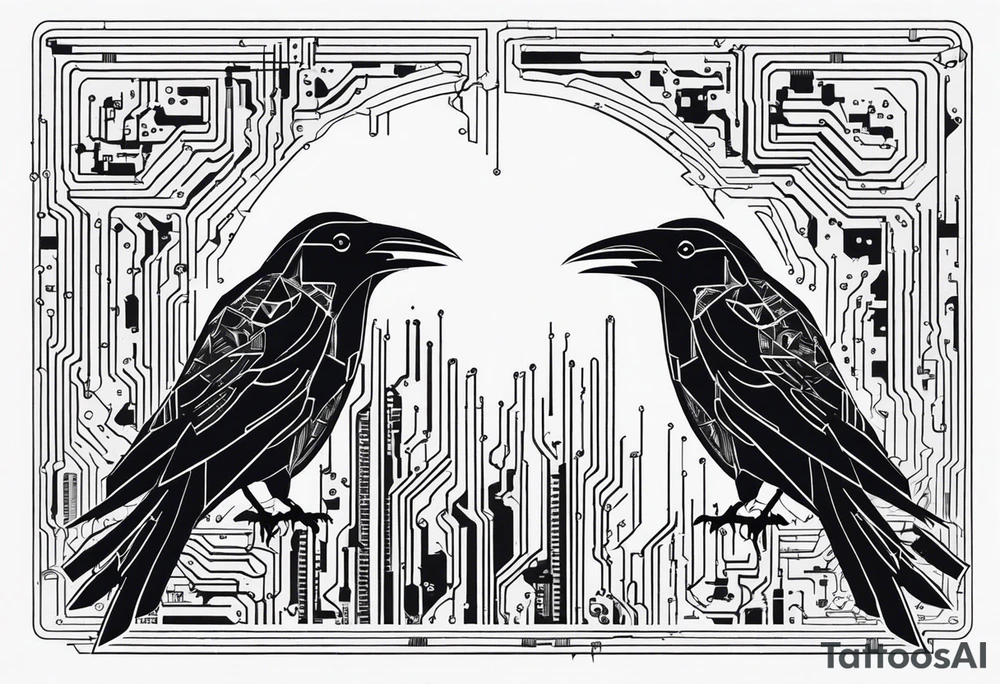 Crows made out of circuit boards tattoo idea