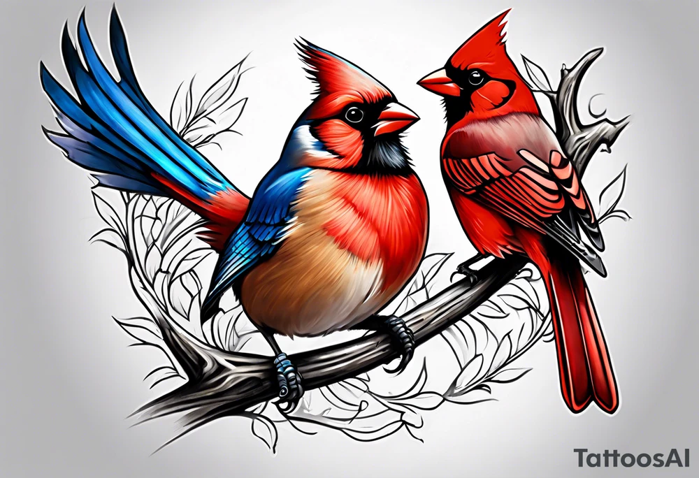 Cardinal and blue jay tattoo idea