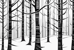 Tattoo with the words "see the forest for the trees" in any style font, around a tree in any way. black and white, tattoo, simple, elegant, pine tree, fine-line tattoo idea
