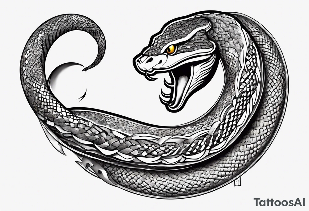 snake wrapped around a crescent moon, simple and elegant tattoo idea