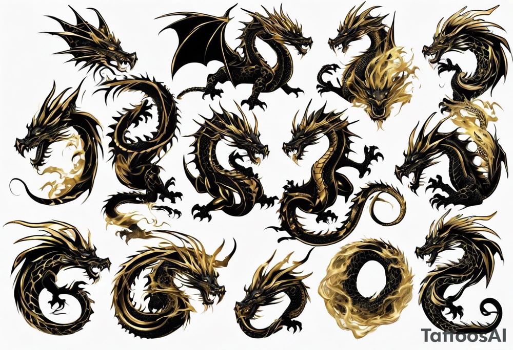 black and gold dragon tattoo idea