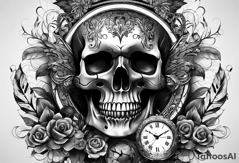 Skull mixed with watch tattoo idea