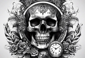 Skull mixed with watch tattoo idea