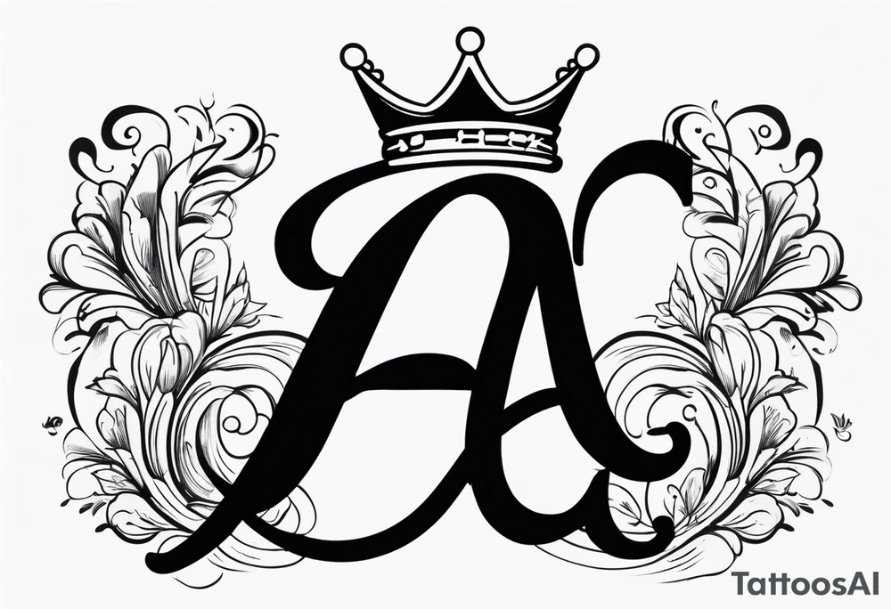 the letter A in cursive with a crown over it that has a money sign in it tattoo idea