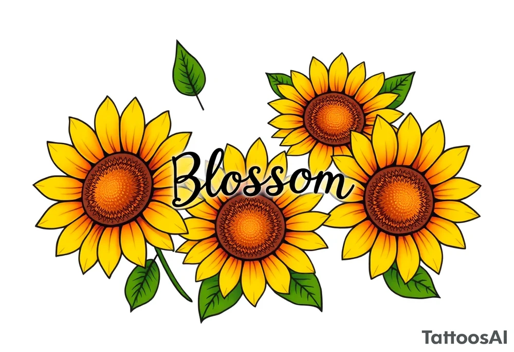 Sunflowers with “Blossom” written through the middle of them tattoo idea