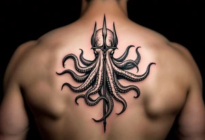 giant octopus around a trident tattoo idea