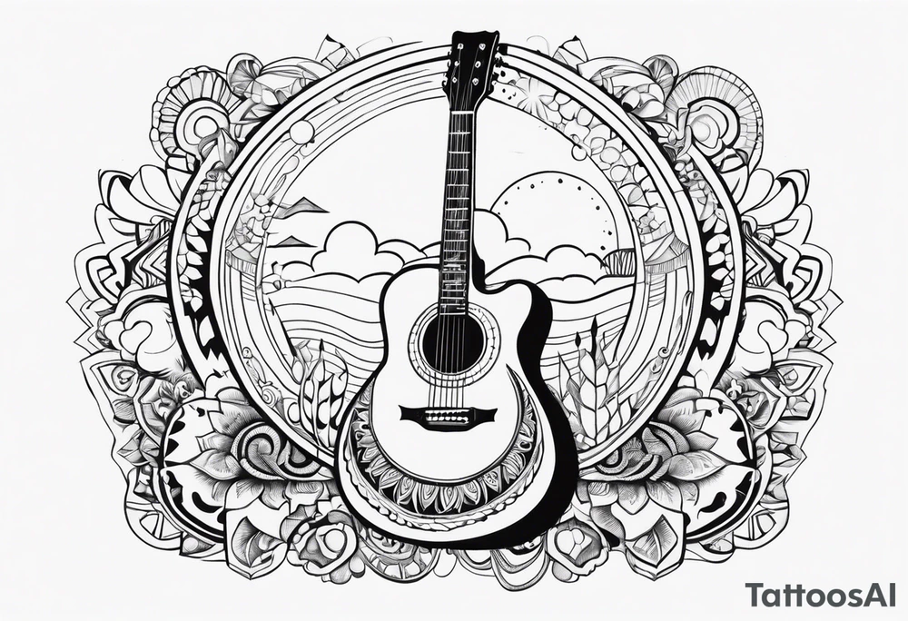 hippie, psychedelic, music, guitar, funk, reggae, drums, guitar tattoo idea