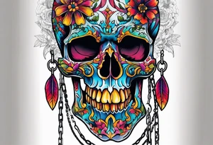 Tattoo in the neck of a skull freeing itself from its chains preventing it from speaking. tattoo idea