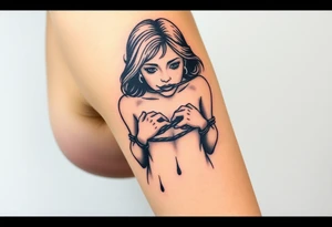Naked woman tied up with hands behind her back and her mouth gagged tattoo idea