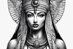 black and white goddess isis tattoo with minimal detail neotraditional tattoo idea