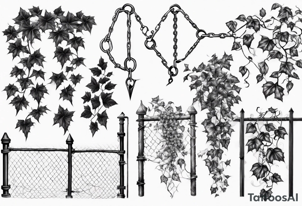chain link fence with pointy ivy tattoo idea