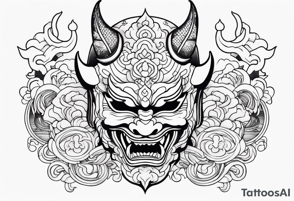 japanese demon mask held tattoo idea