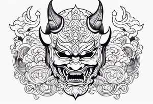 japanese demon mask held tattoo idea